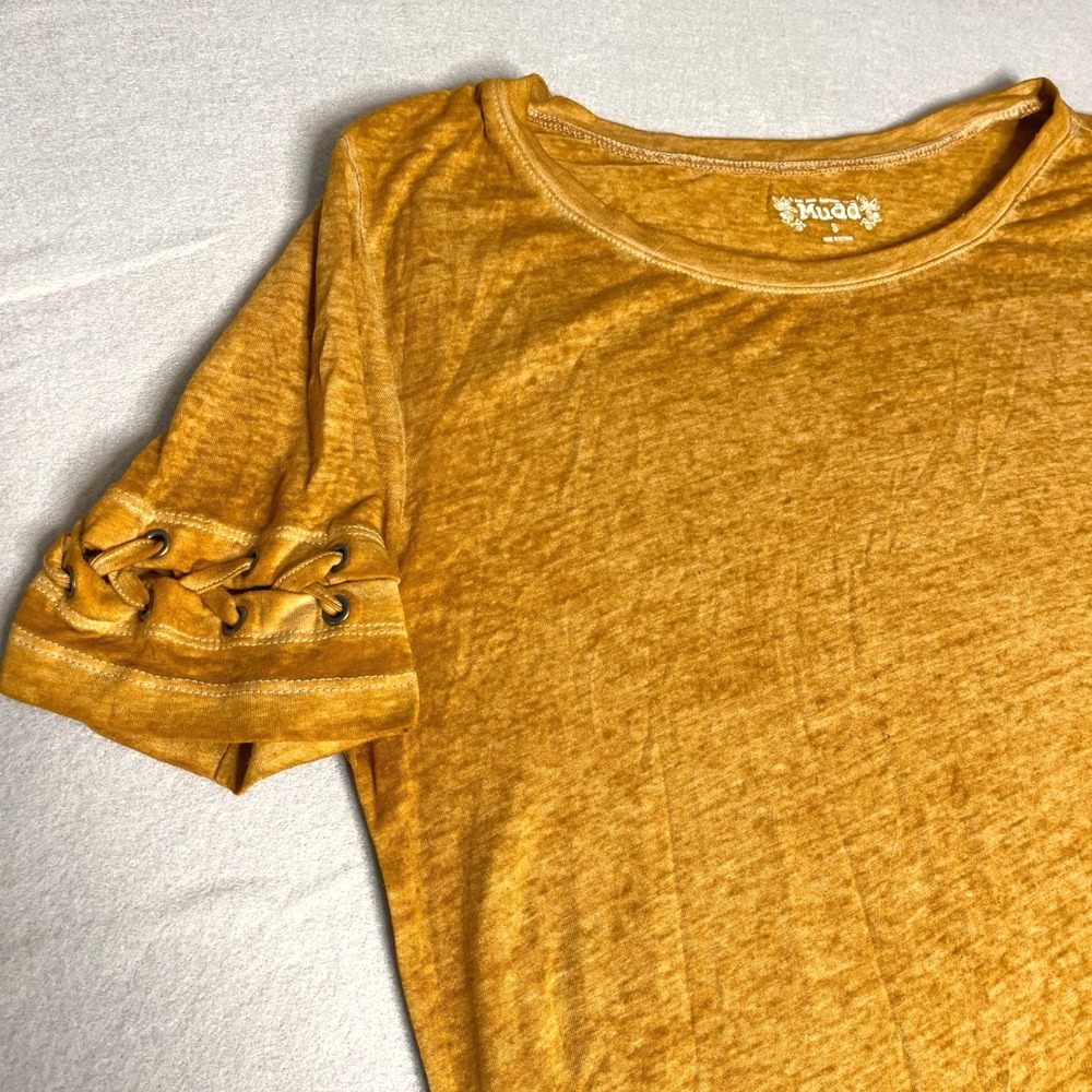 Mudd Y2K‎ Golden Mustard Yellow Burnout T Shirt - Picture 3 of 7